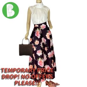 TOUCH ME BROWN & PINK FLORAL PRINT TAFFETA FULL MAXI SKIRT NWT (2X)